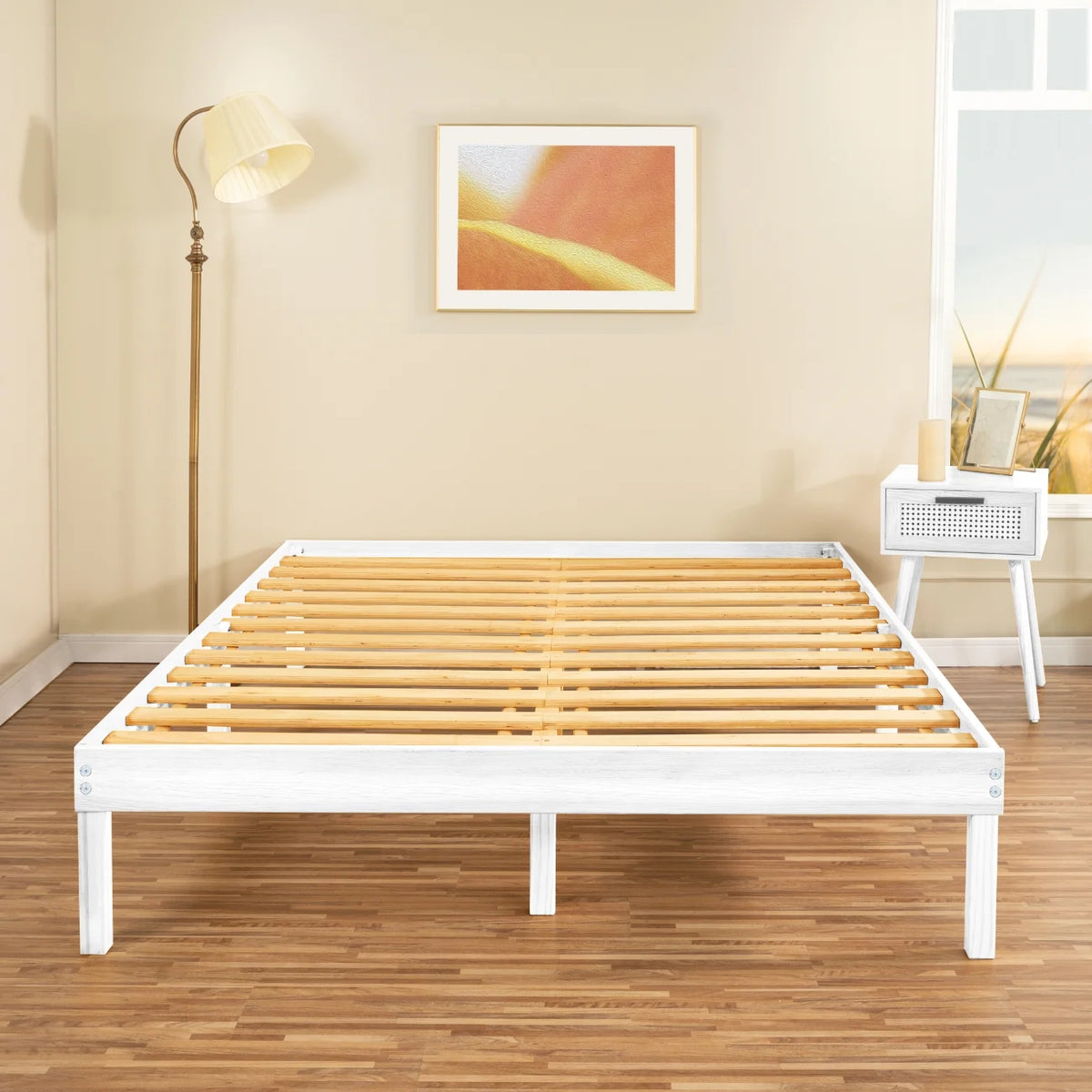 King Solid Wood Platform Bed Frame with Wooden Slats T8862