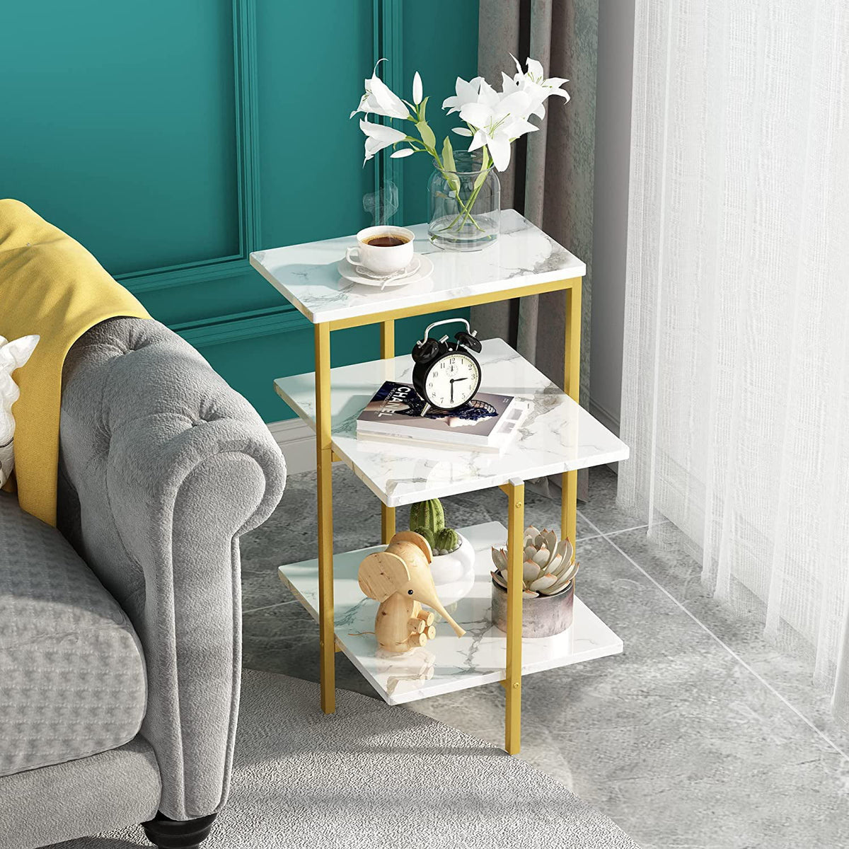 Gold Coffee Table Set of 3 with Metal Frame W79850
