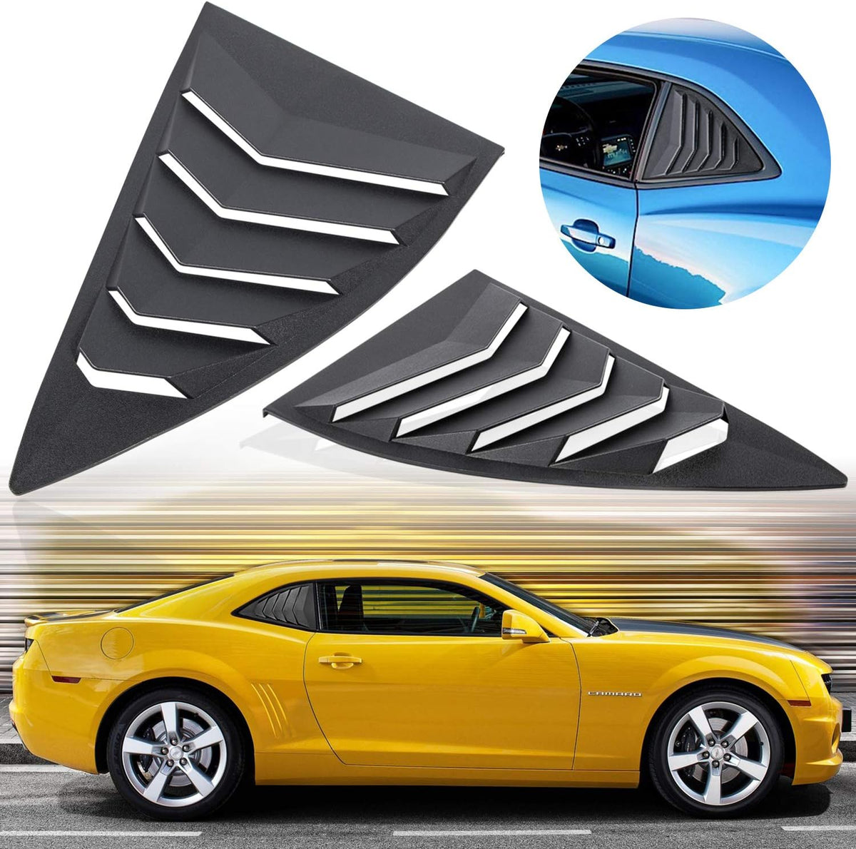 Matte Black Rear Side Window Louvers Sun Shade Cover for Camaro 2010 2011 2012 2013 2014 2015 L5488