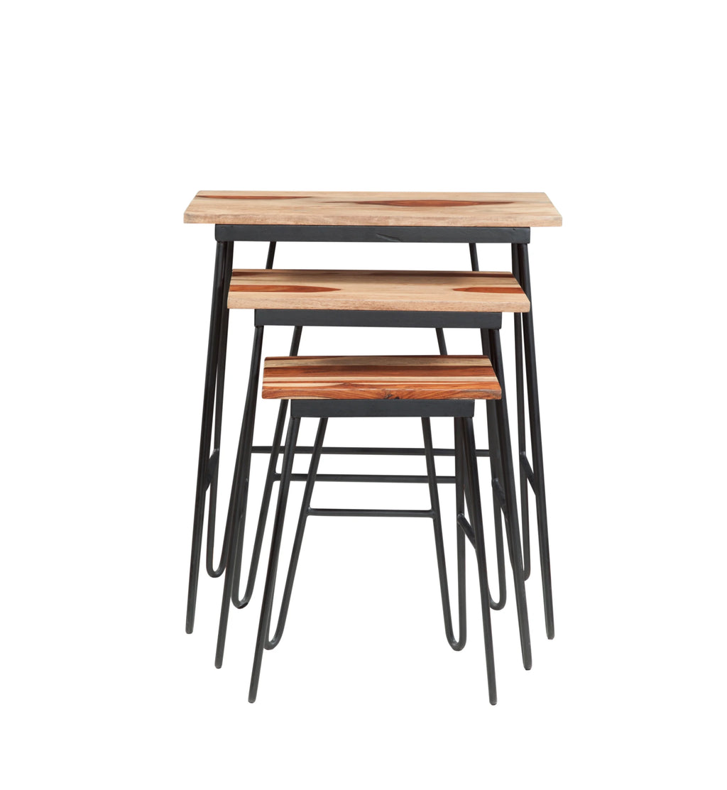 Sheesham Wood Nesting Tables with Iron Base F57376