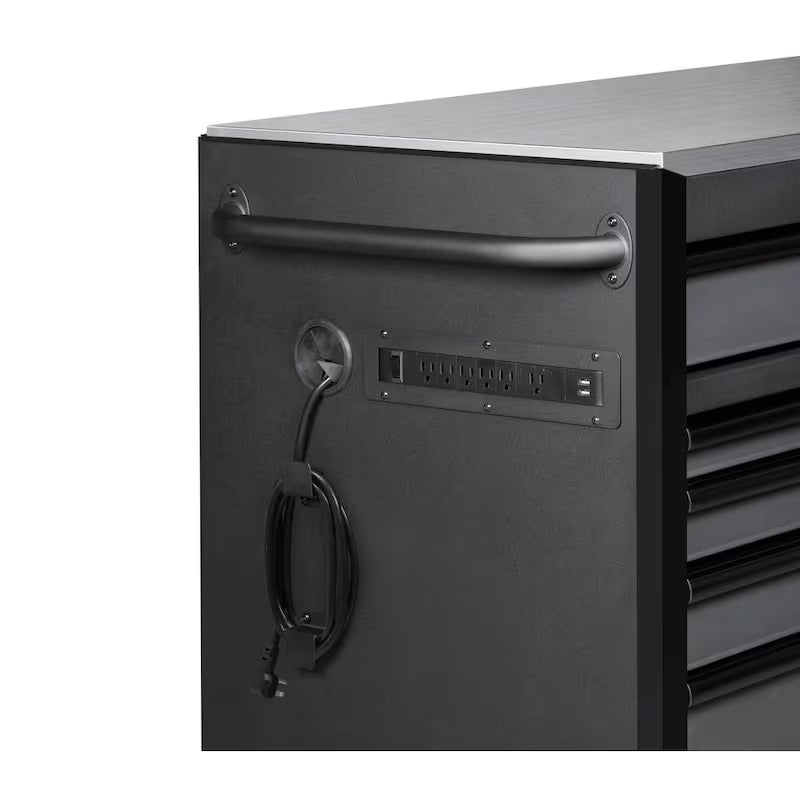 Heavy Duty 15-Drawer Mobile Workbench Cabinet Chest with Stainless Steel Top in Matte Black S95674