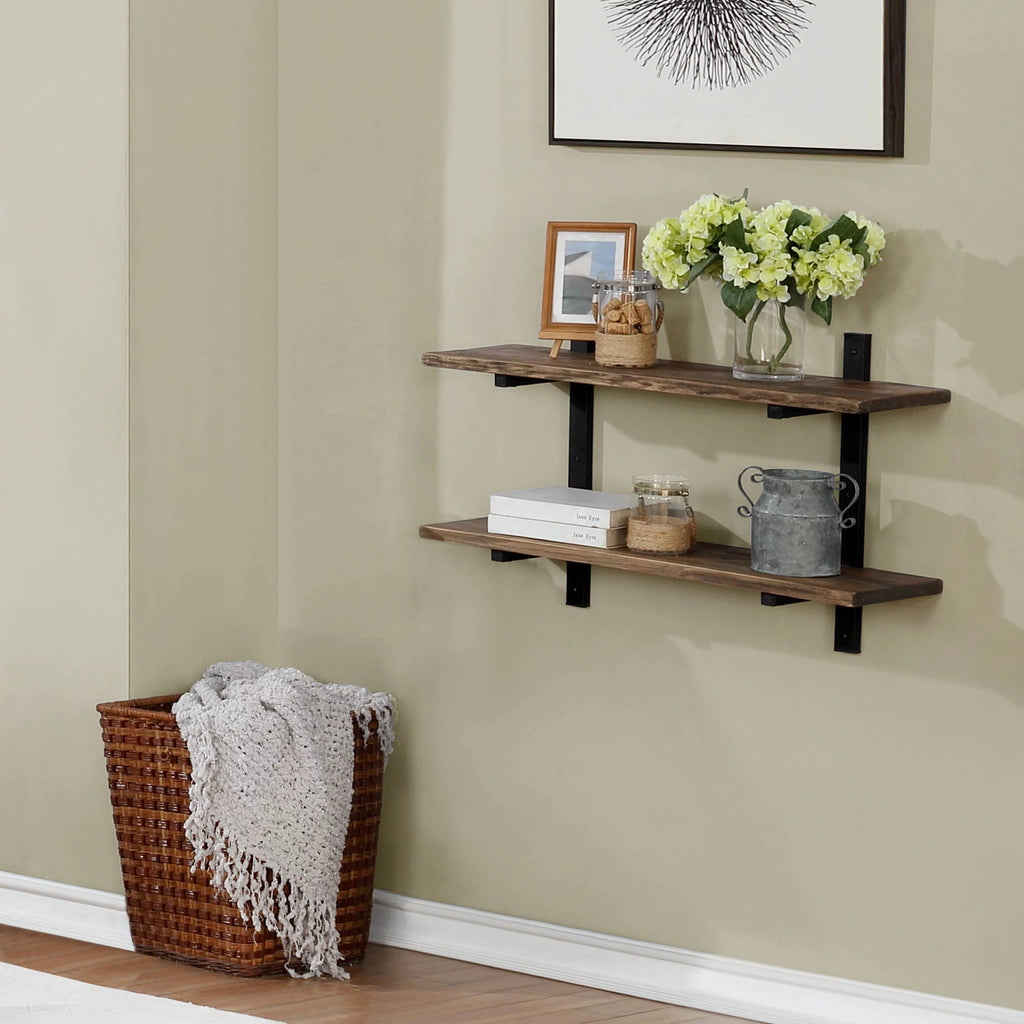 36"W Metal and Solid Wood Wall Shelf E109