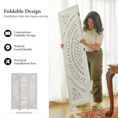 Wood Carved Folding Room Divider Screen 6 Panels F9122
