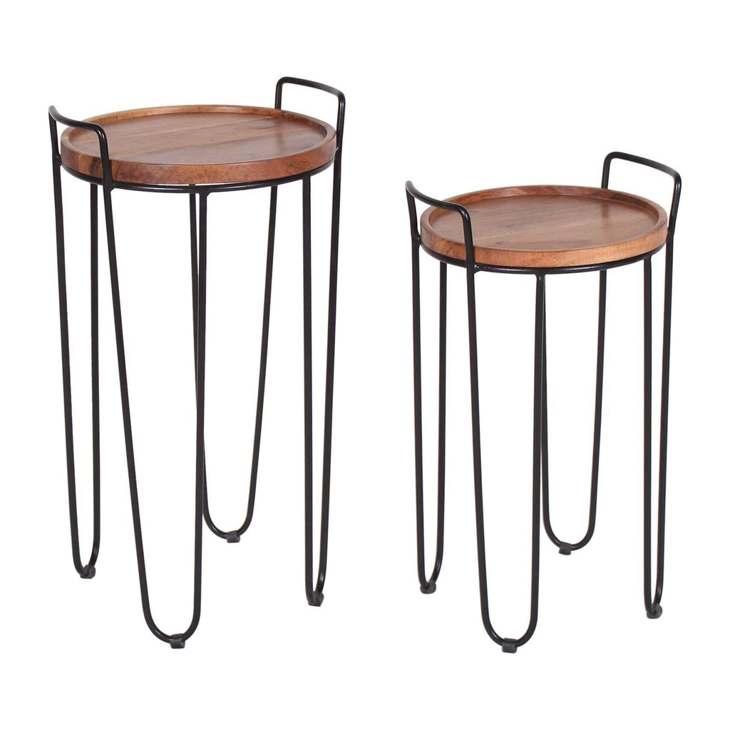Iron & Acacia Nesting Tray Tables with Handles Set of 2 N462