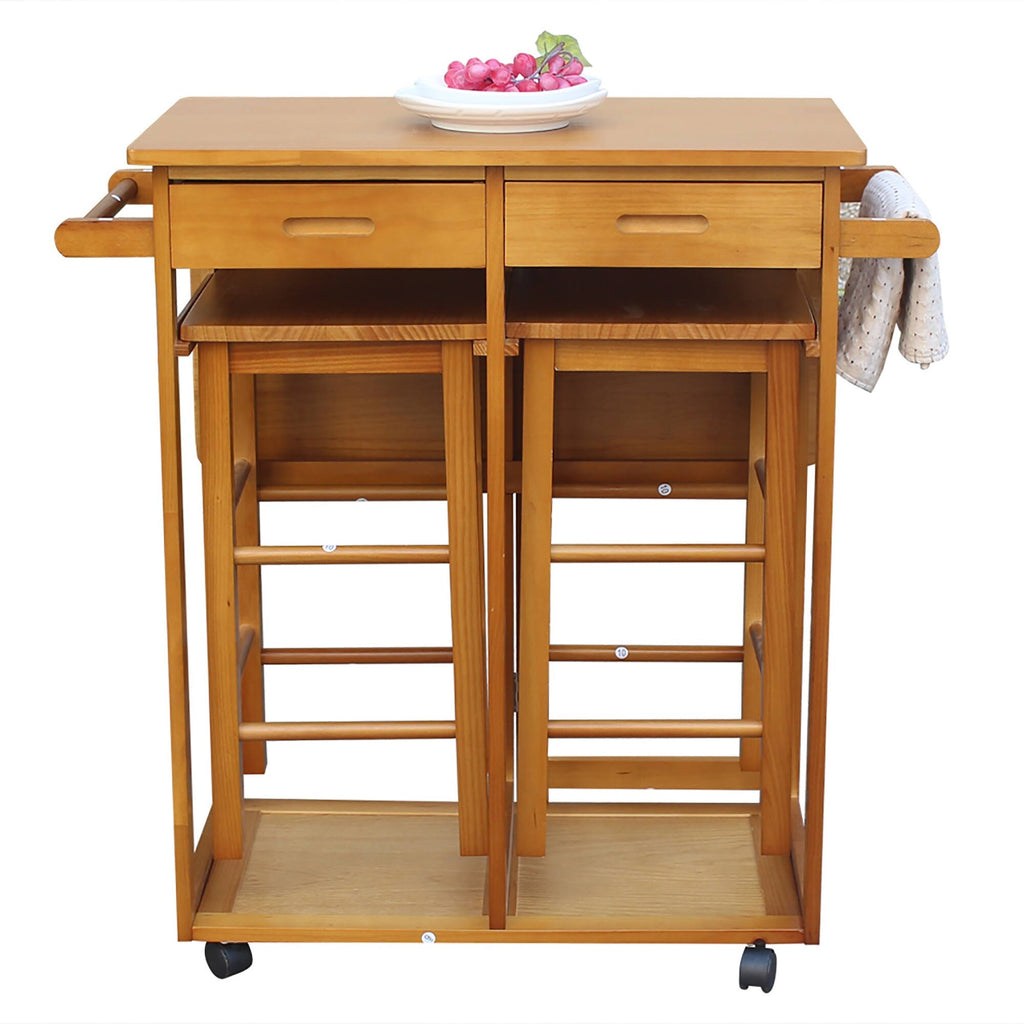 Folding Dining Cart Bar Table with 2 Stools U859