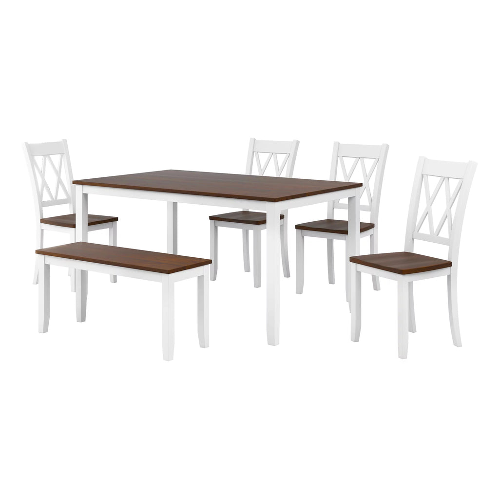 6-Piece Wooden Kitchen Table Set with 4 Chairs and Bench R114211