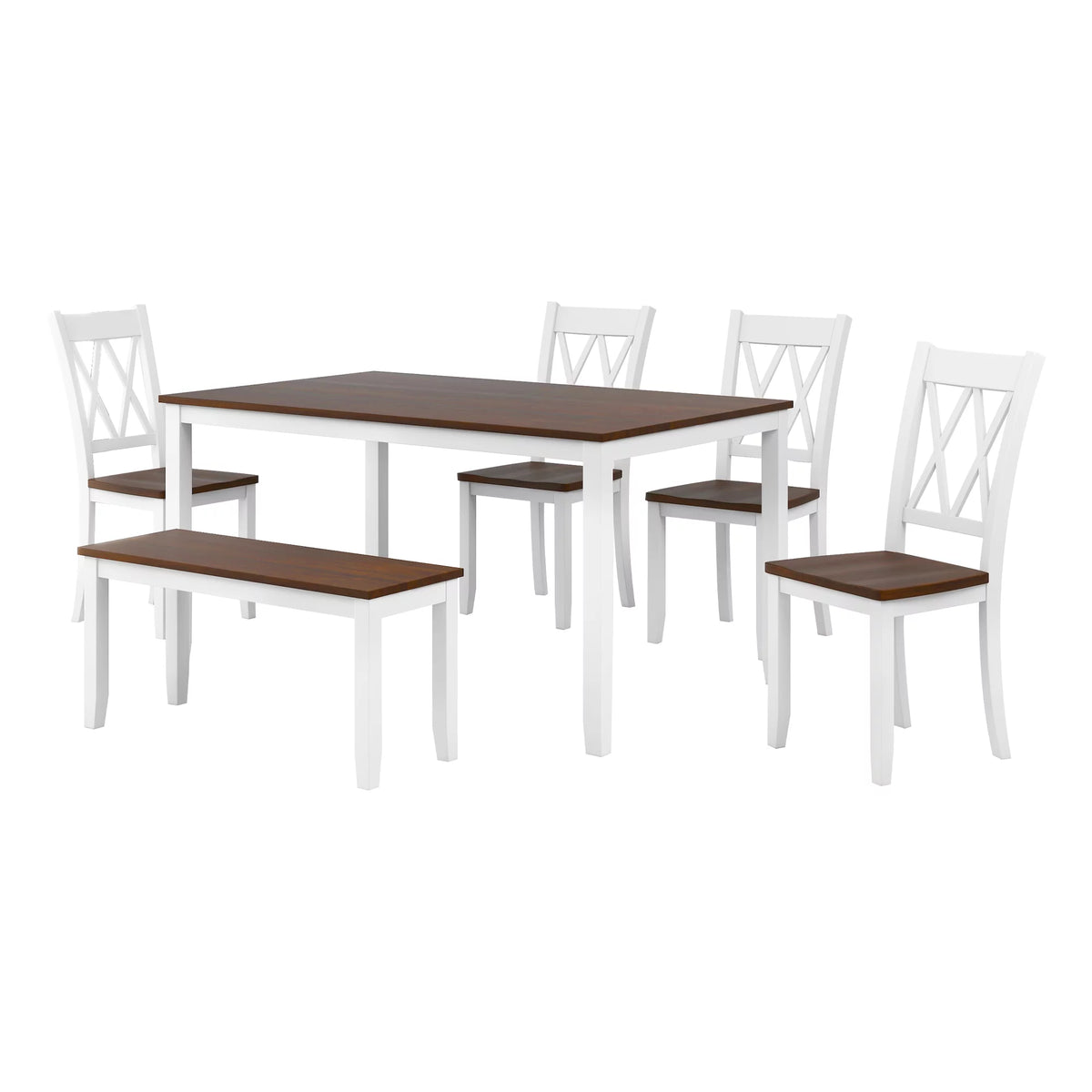 6-Piece Wooden Kitchen Table Set with 4 Chairs and Bench R114211