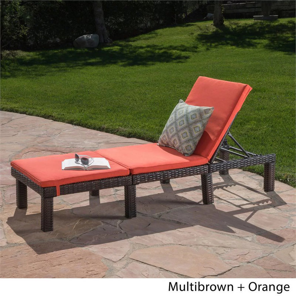 MultiBrown Wicker Chaise Lounge with Orange Cushion K5178
