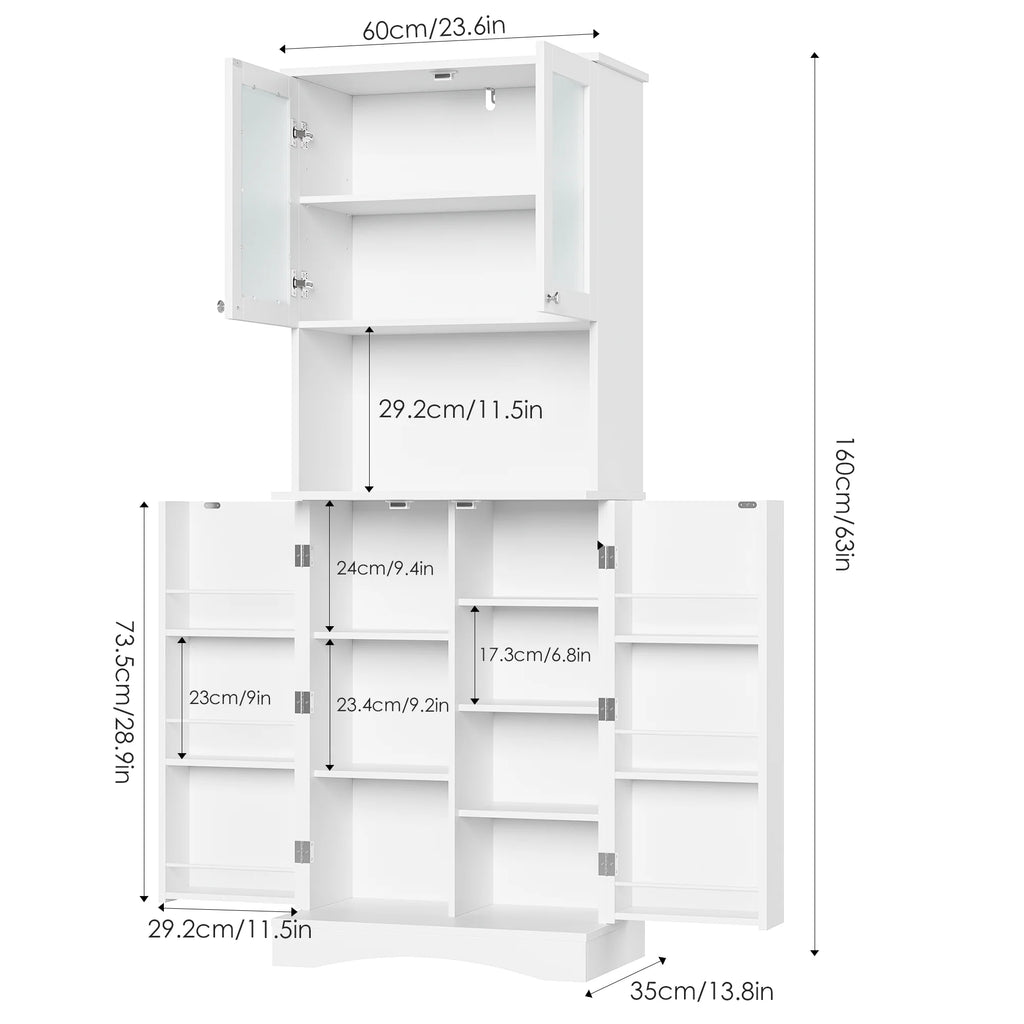 63'' White 4 Door Kitchen Storage Cabinet with Adjustable Shelves V924