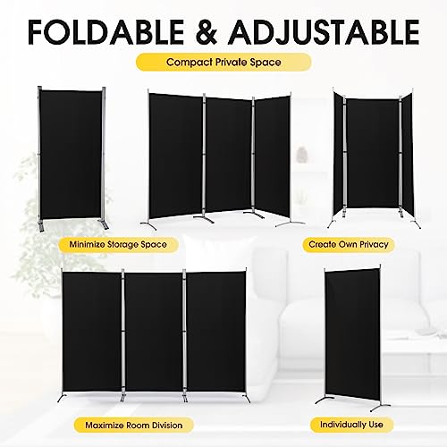 4 Panel 6 FT Folding Privacy Screen Room Divider, Black N2325