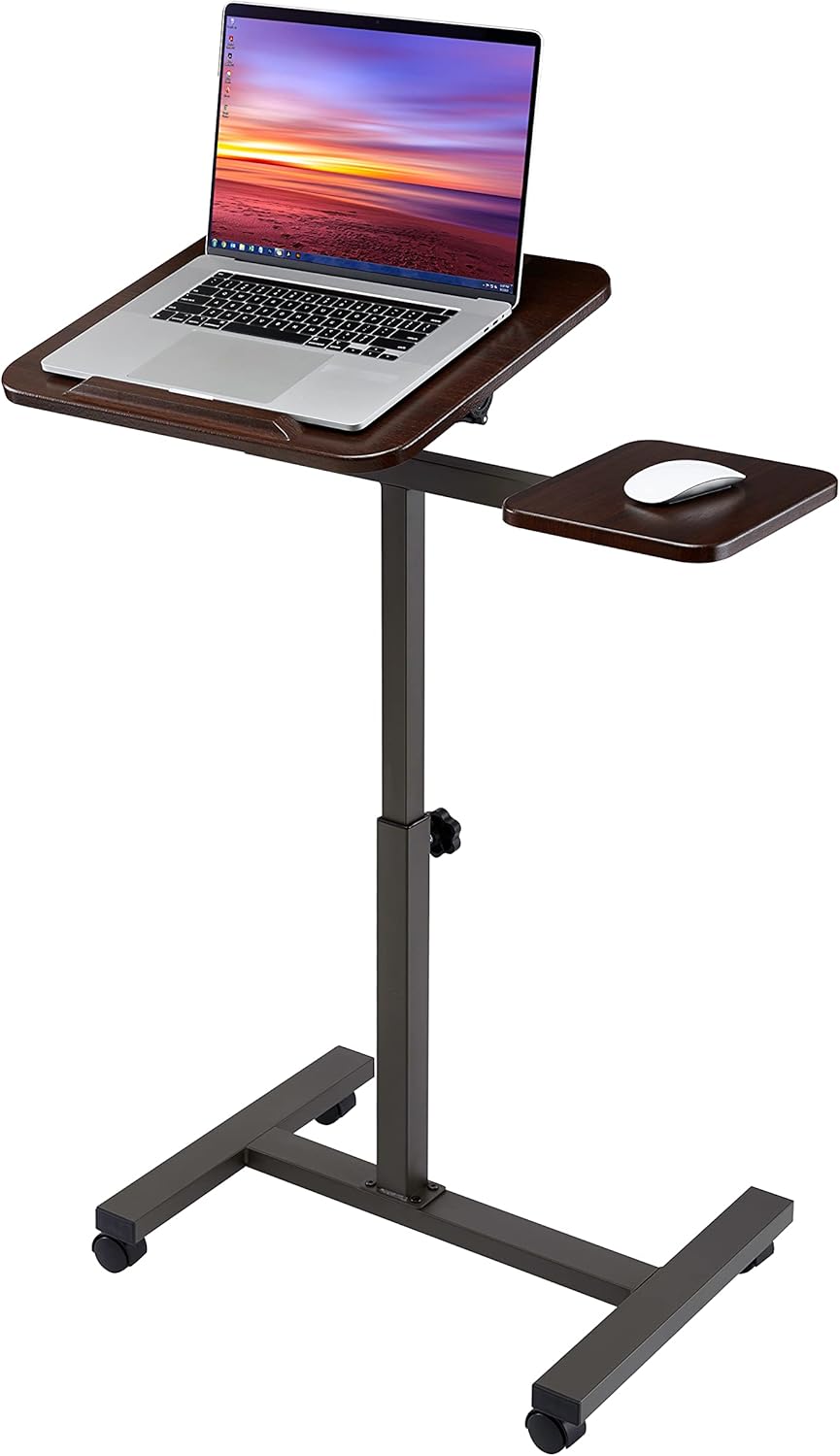 Mobile Height Adjustable Laptop Workstation Desk Cart with Wheels, White P7764