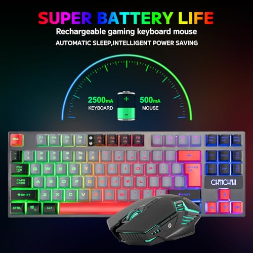 Rechargeable LED Backlit Tenkeyless Compact 87 Keys 6 Button Wireless Keyboard Mouse Combo U30243