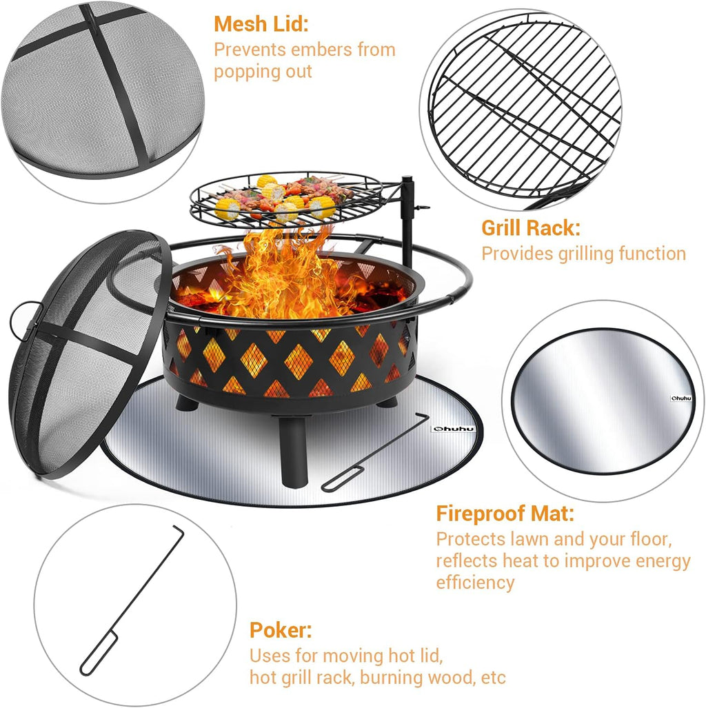 30 Inch Wood Burning Fire Pit with Cooking Grate P40315
