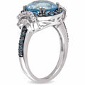 Sterling Silver Halo Bridal Set with Round Blue Topaz and Diamond R273