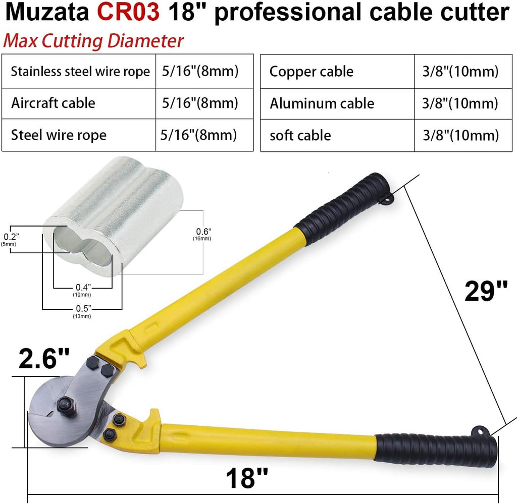 18" Chromium Vanadium Steel Cable Cutter with 10Pcs Ferrules A6307