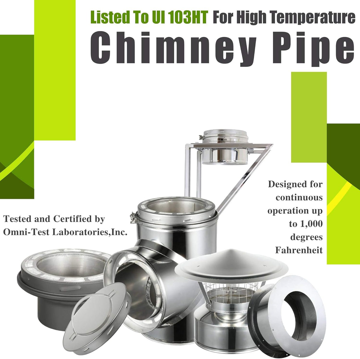 6" Diameter 304 Stainless Steel All Fuel Class-A Double Wall Insulated Chimney Pipe V151612