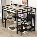 Black Full Size Metal Loft Bed with Desk and Stairs A260