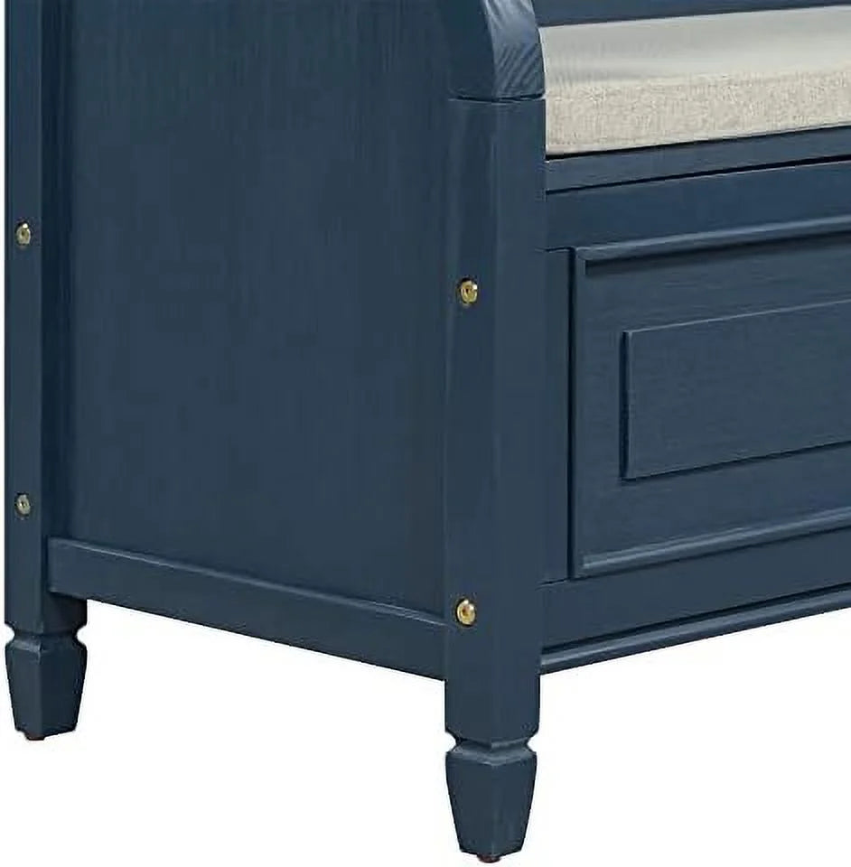 Rustic Entry Bench with Hidden Compartments and Removable Cushion (Antique Navy) M22017