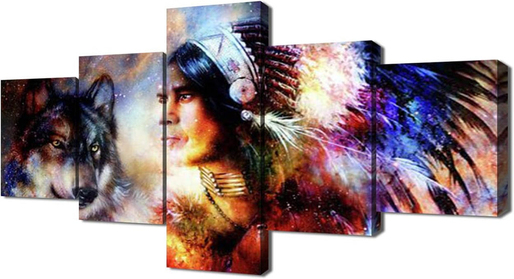 American Indian 5 Piece Canvas Wall Art Framed 50''Wx24''H S76113