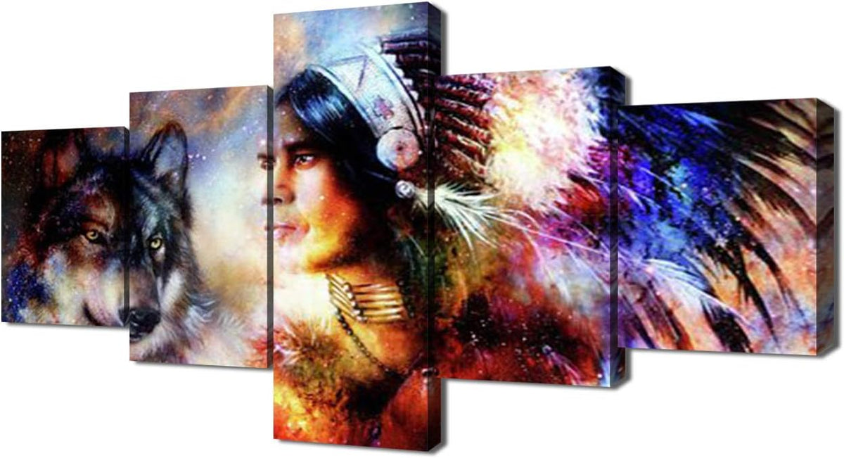 American Indian 5 Piece Canvas Wall Art Framed 50''Wx24''H S76113