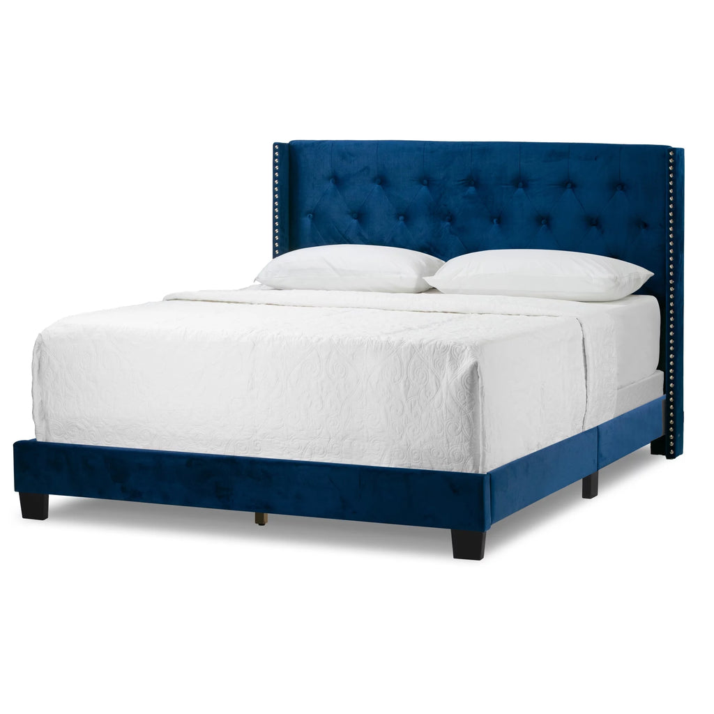 Blue Queen Bed with Button Tufting D193