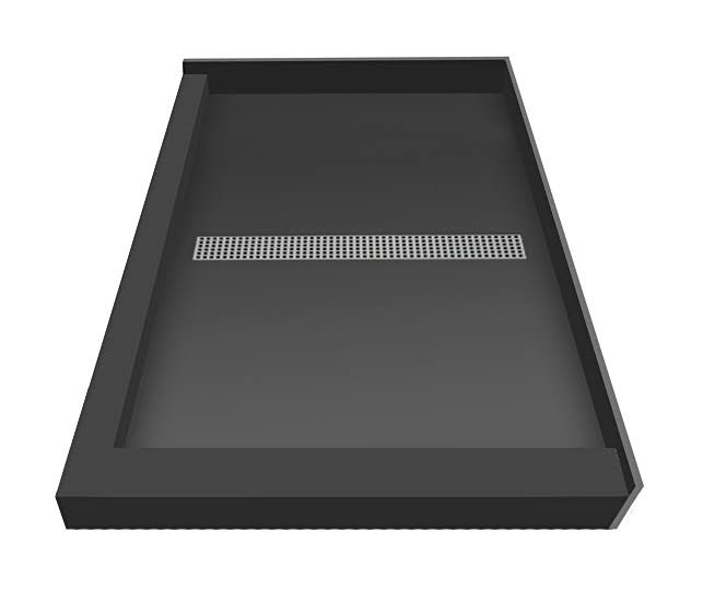 Black Double Threshold Shower Base with Center Trench Drain and Grate Q6799