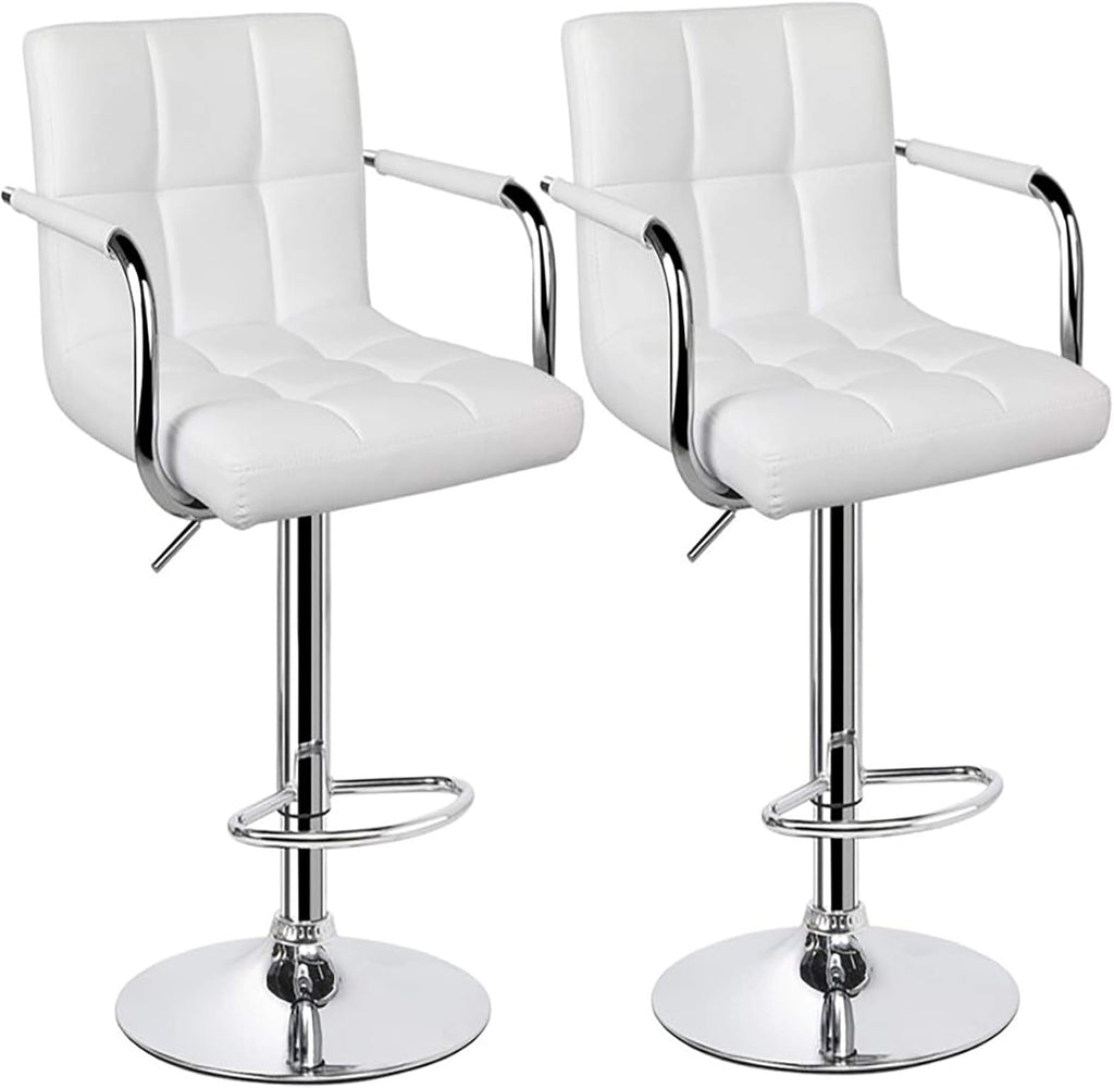 White Adjustable Swivel Bar Stools Set of 2 V345