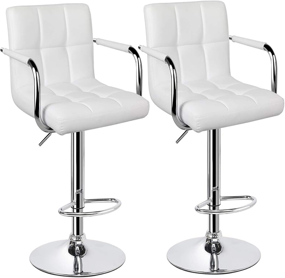 White Adjustable Swivel Bar Stools Set of 2 V345