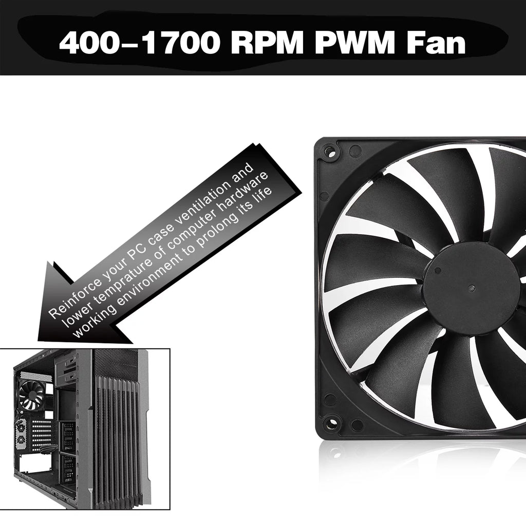 Black 140mm 4pin PWM Computer Case Cooling Fan 3-Pack H110579