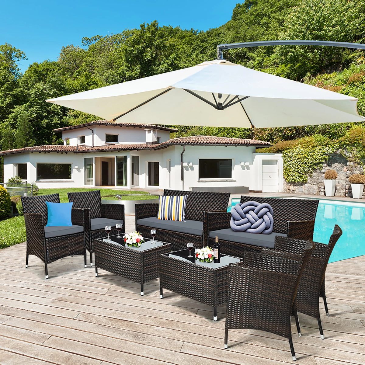 8 Pcs Cushioned Patio Furniture Set S8470