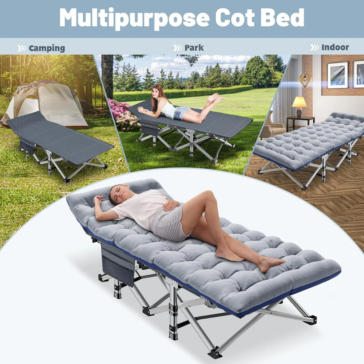 Folding Camping Cot with Mattress & Carry Bag P66701