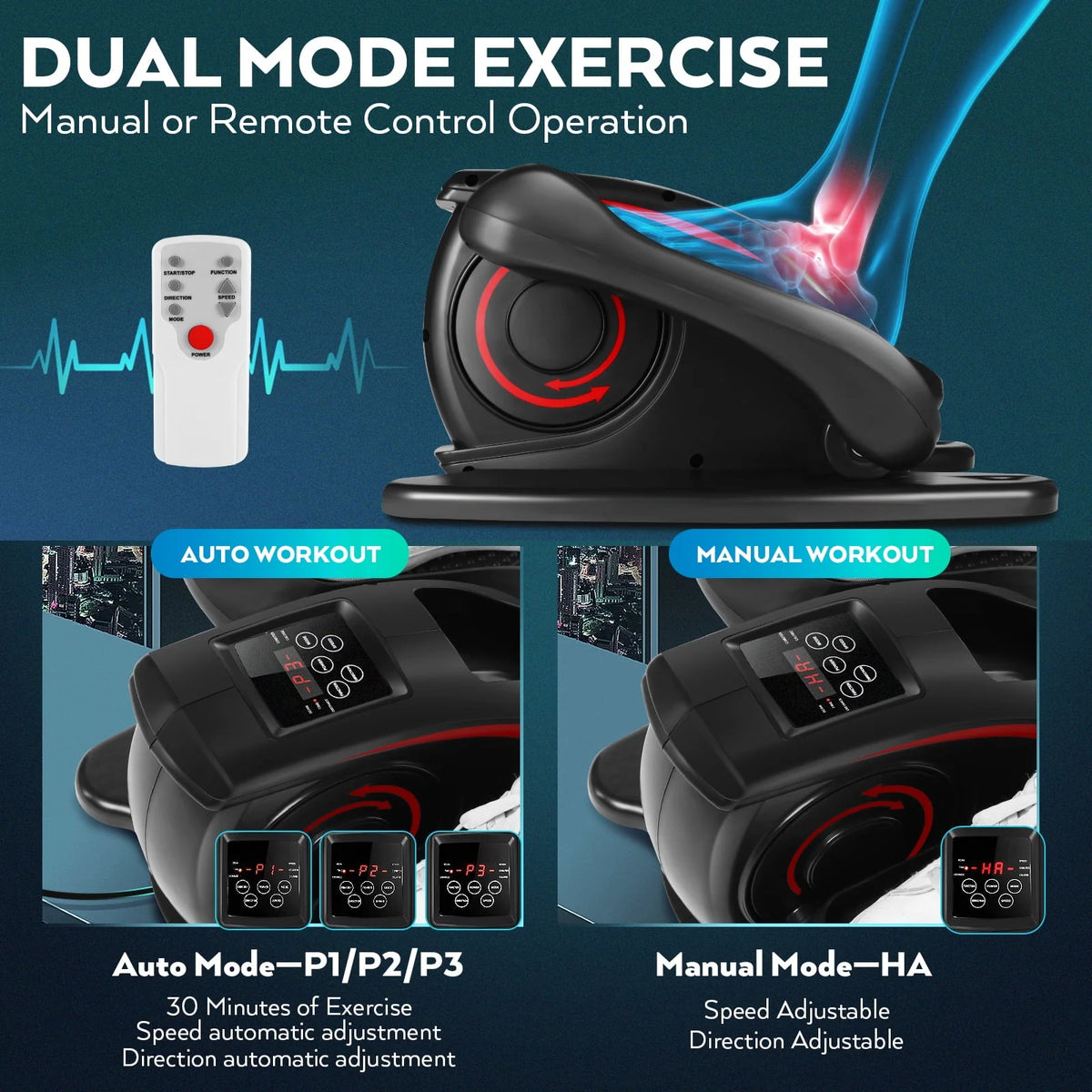 Black Red Under Desk Elliptical Machine D21005