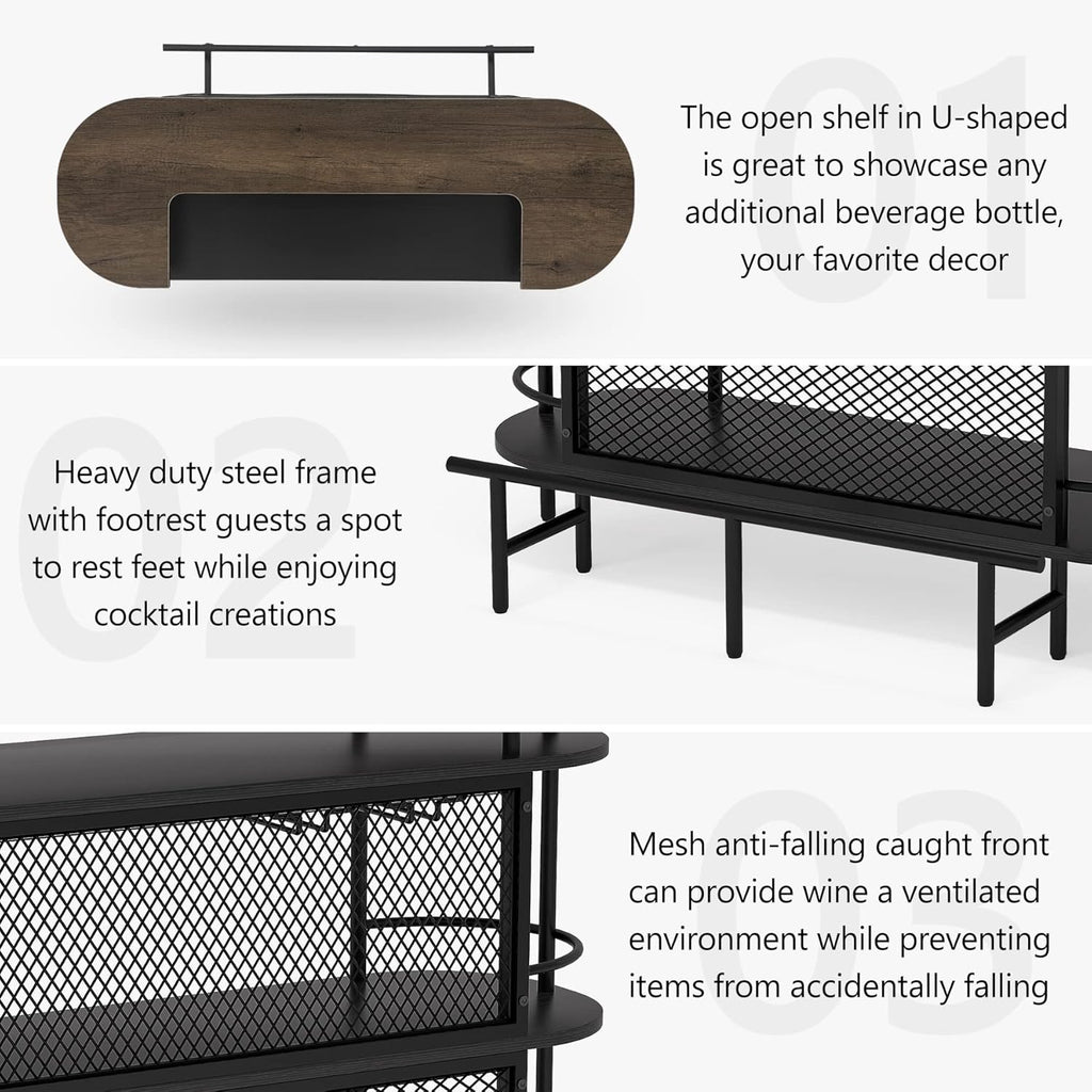Black and Walnut 4 Tier Bar Cabinet with Storage Shelves B3498