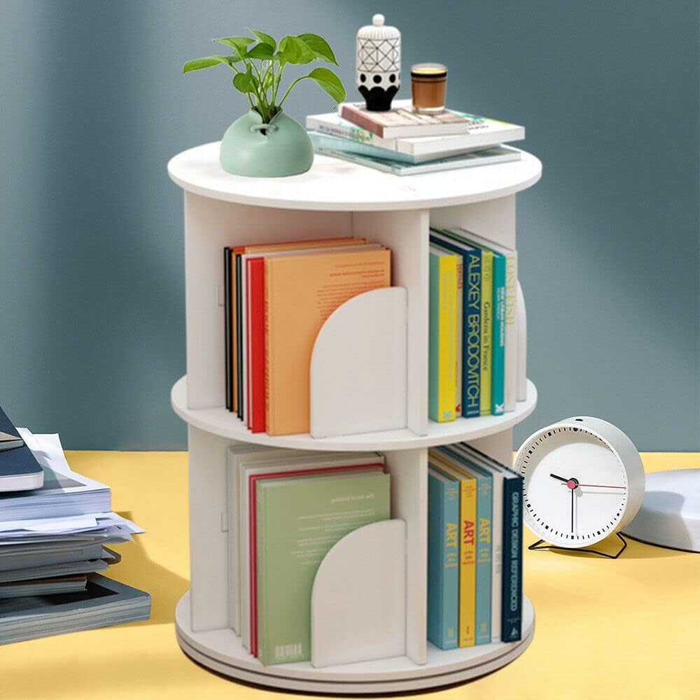 White 2 Tiers Rotating Bookshelf N742