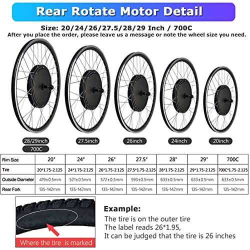 48V 1000W 1500W Rear Drive Hub Motor Ebike Conversion Kit, 27.5inch V847466