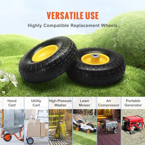 10-Inch Solid Rubber Flat Free Tubeless Tires and Wheels, 2-Pack V80785