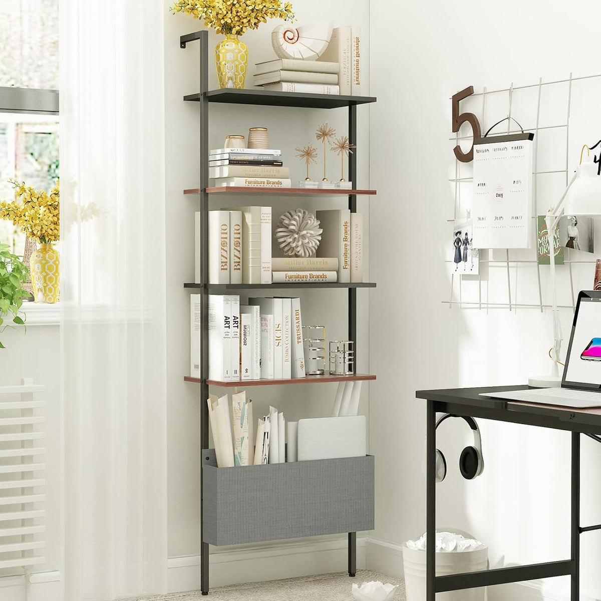 Oak 4-Tier Wall Mount Bookshelf Z814