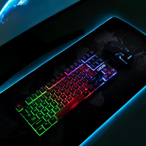 Rechargeable LED Backlit Tenkeyless Compact 87 Keys 6 Button Wireless Keyboard Mouse Combo U30243