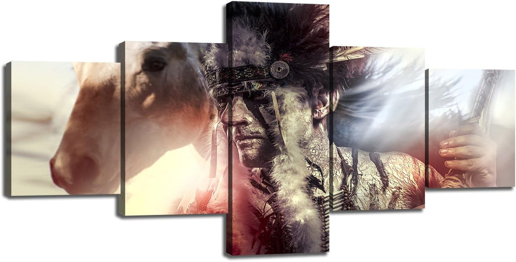 American Indian 5 Piece Canvas Wall Art Framed 50''Wx24''H S76113