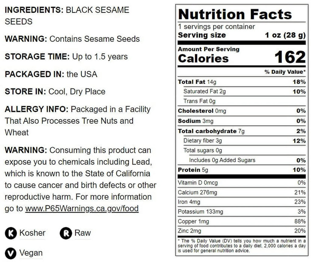 Black Sesame Seeds, 16 Pounds — Raw, Vegan, Kosher Z97419