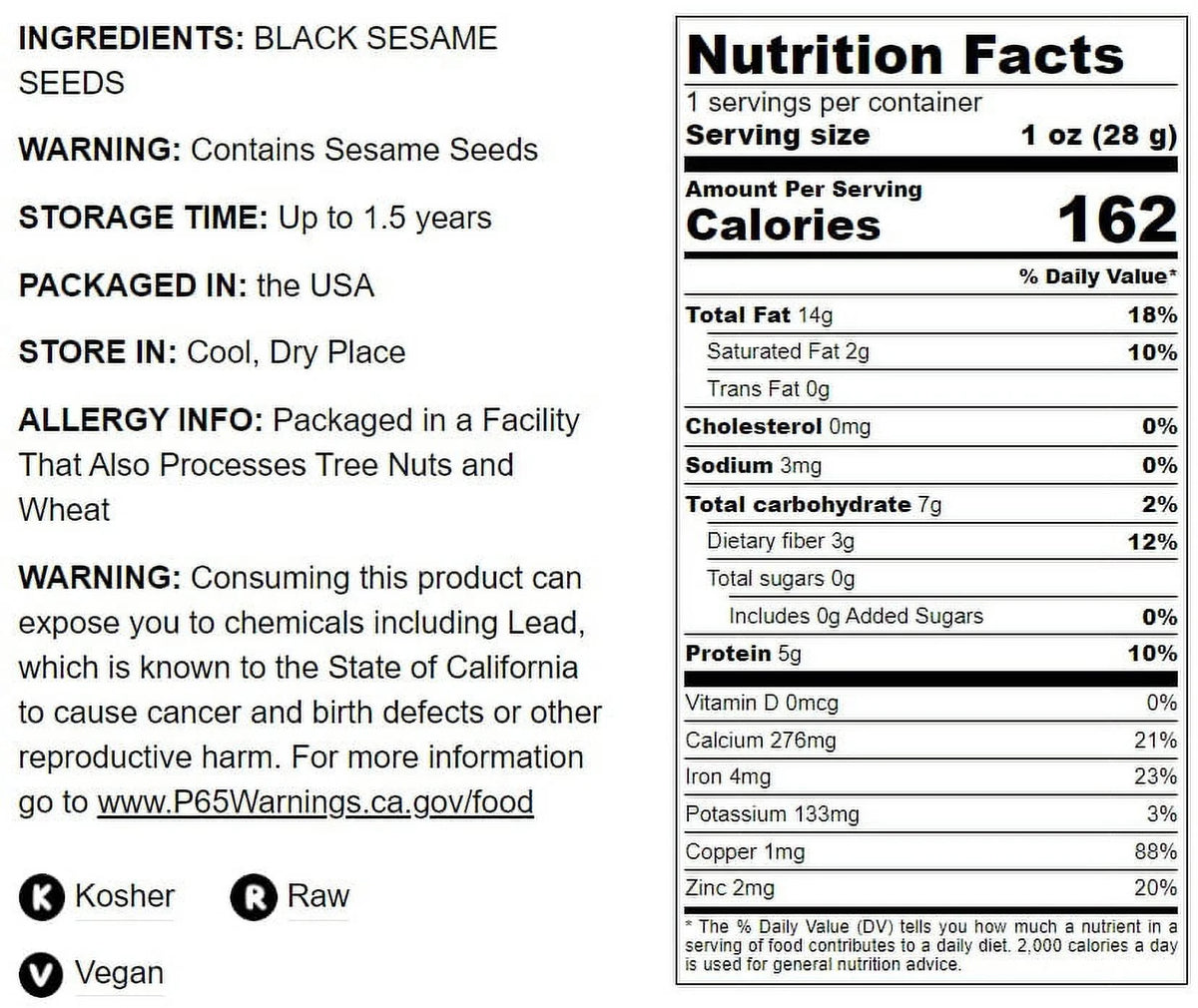 Black Sesame Seeds, 16 Pounds — Raw, Vegan, Kosher Z97419