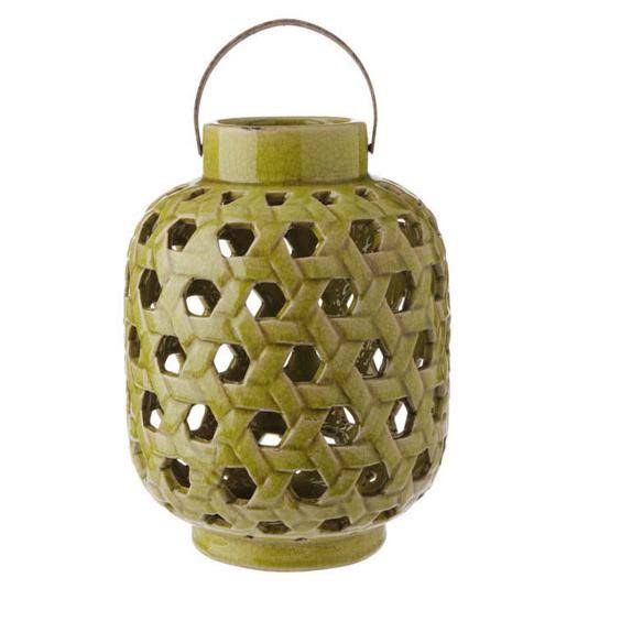 Green Glazed Terracotta Decorative Pillar Candle Lantern Q797