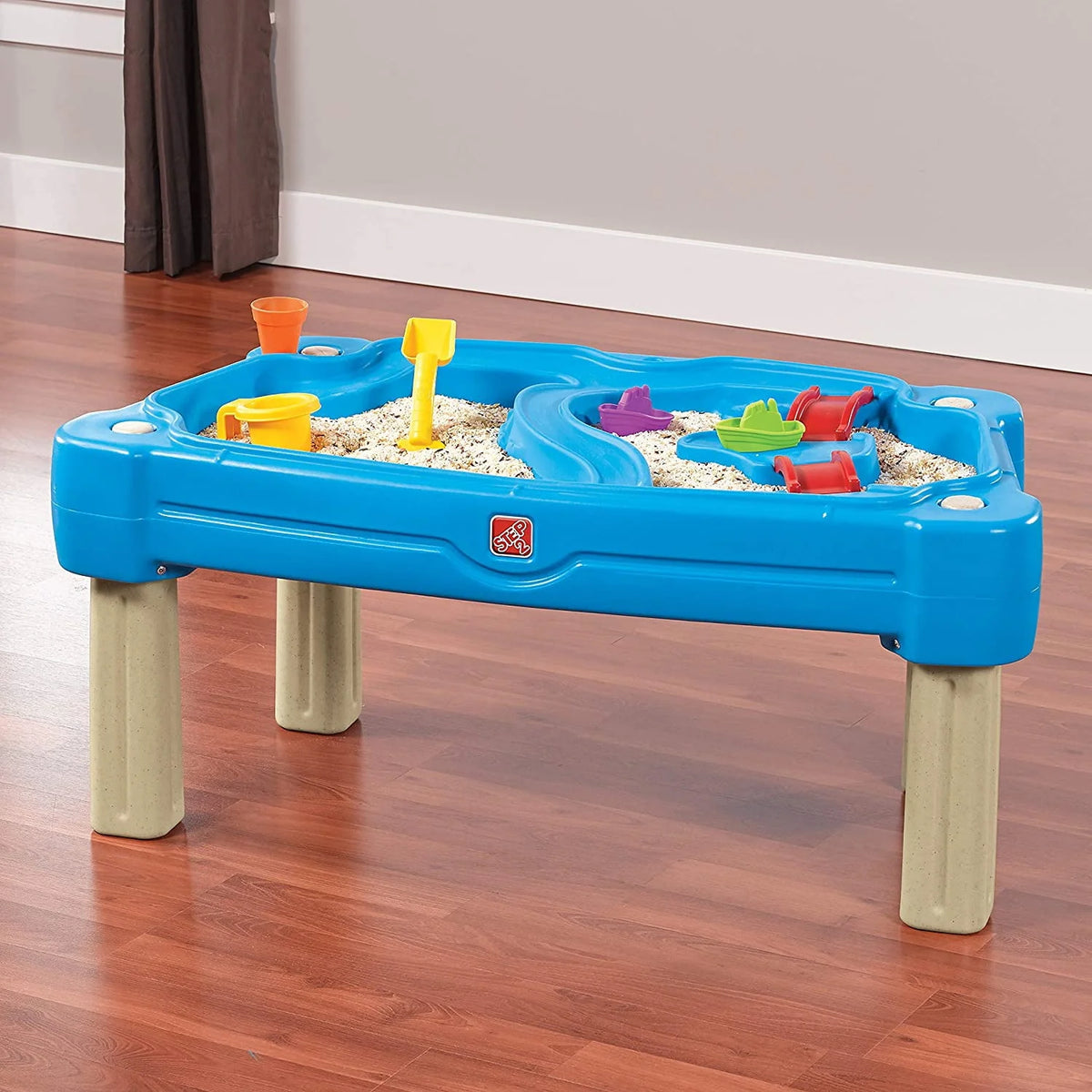 Blue Plastic Sandbox and Water Table with Cover and Umbrella S265494