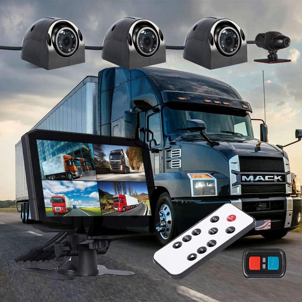 4CH Dash Cam Backup Camera 7.0'' Monitor Recording DVR Front & Sides & Rear VGA with Infrared Night Vision Lens R4940