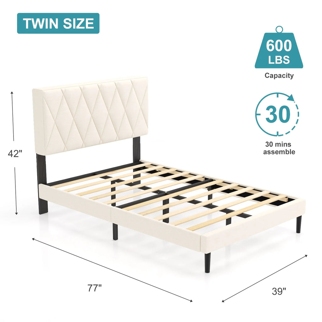 Queen Size Platform Bed with Upholstered Headboard M655574