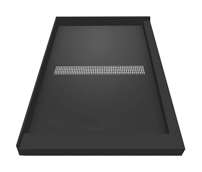 Black Double Threshold Shower Base with Center Trench Drain and Grate Q6799