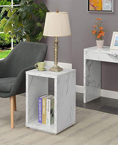 White Faux Marble End Table with Shelf Z9408
