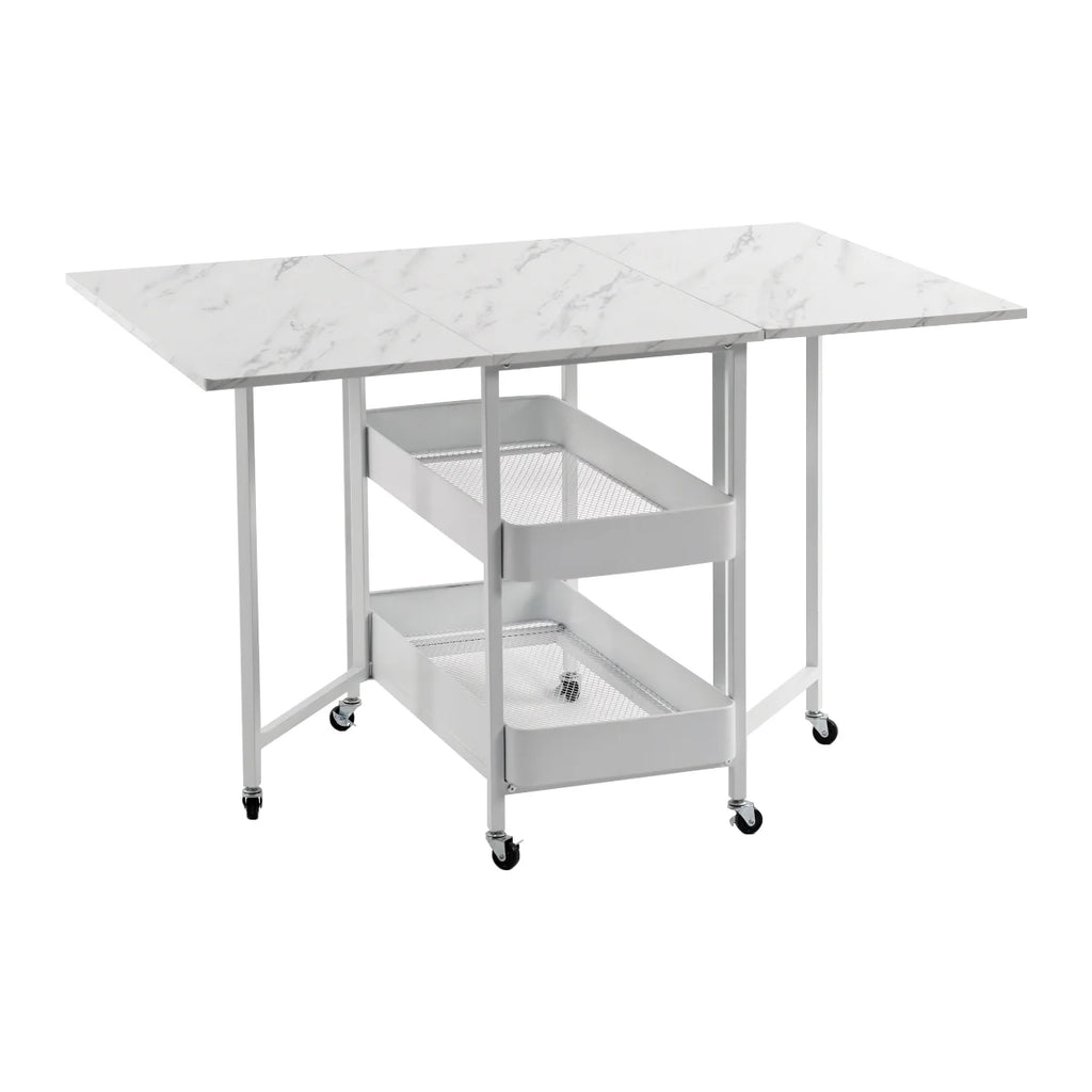 Folding Extendable Dining Table with 7 Wheels White E722859