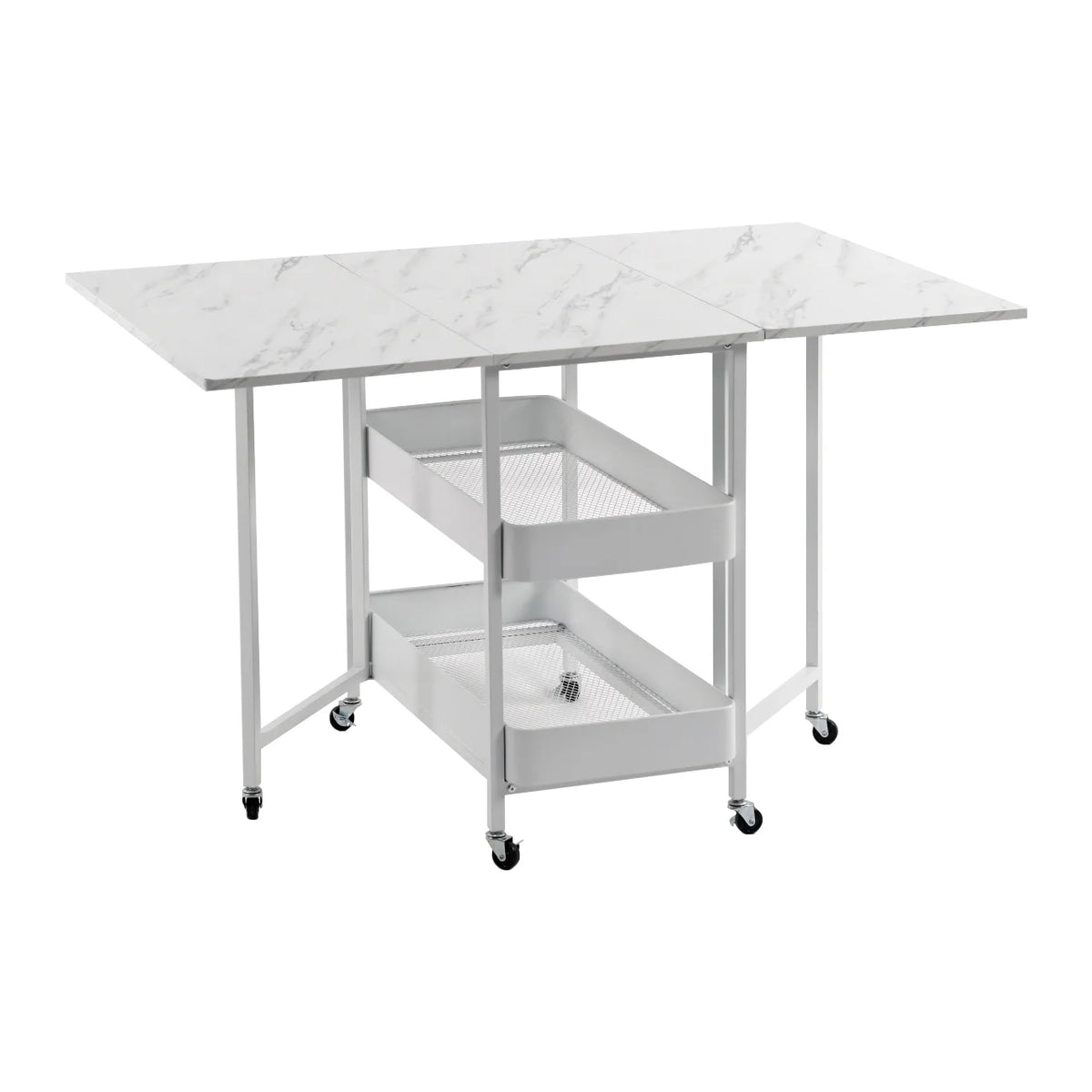 Folding Extendable Dining Table with 7 Wheels White E722859