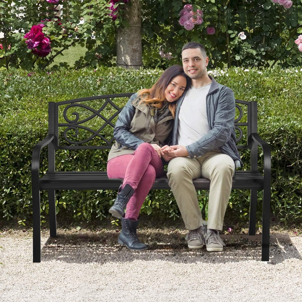 50 inch Heavy-Duty Metal Patio Bench with Pattern Backrest L4793